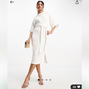 Closet London ribbed pencil midi dress in cream white